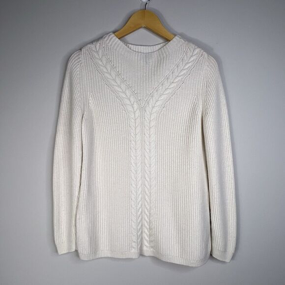 Talbots Chunky Cable Knit Lambs Wool Sweater Size MP Classic Minimalist - Picture 1 of 7